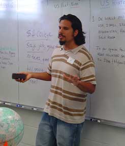Pablo Paredes speaks with students